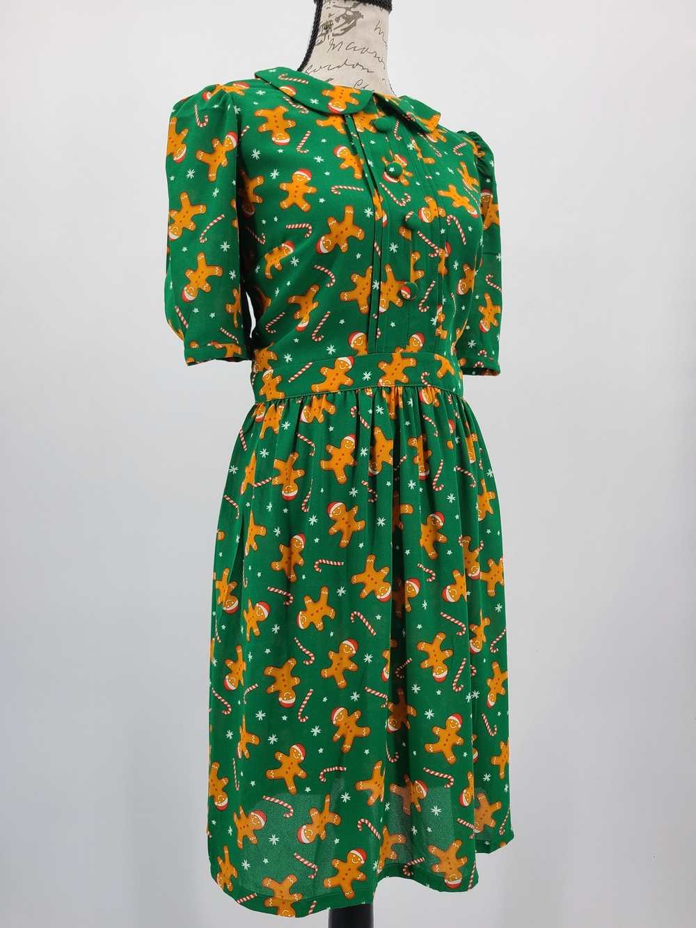 Modcloth Festive Collared Gingerbread Man Dress Size 8